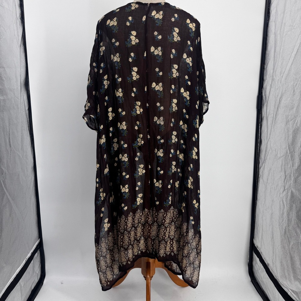 Natural Life Kimono Duster Women O/S Brown Floral Boho Rayon Longline Wrap - Picture 4 of 8